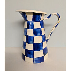 MacKenzie-Childs Medium Practical Pitcher Blue Royal Check 8.5" Tall